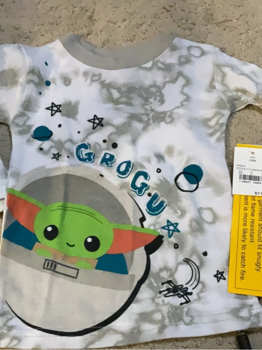 Star Wars The Child (Grogu) White and Gray Tie-Dye Pajama Set & Teal pajama set.